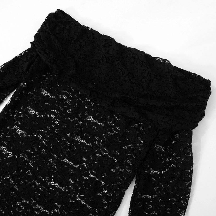 Women's Hip skirt Sexy Boat Neck Long Sleeve Solid Color Above Knee Masquerade