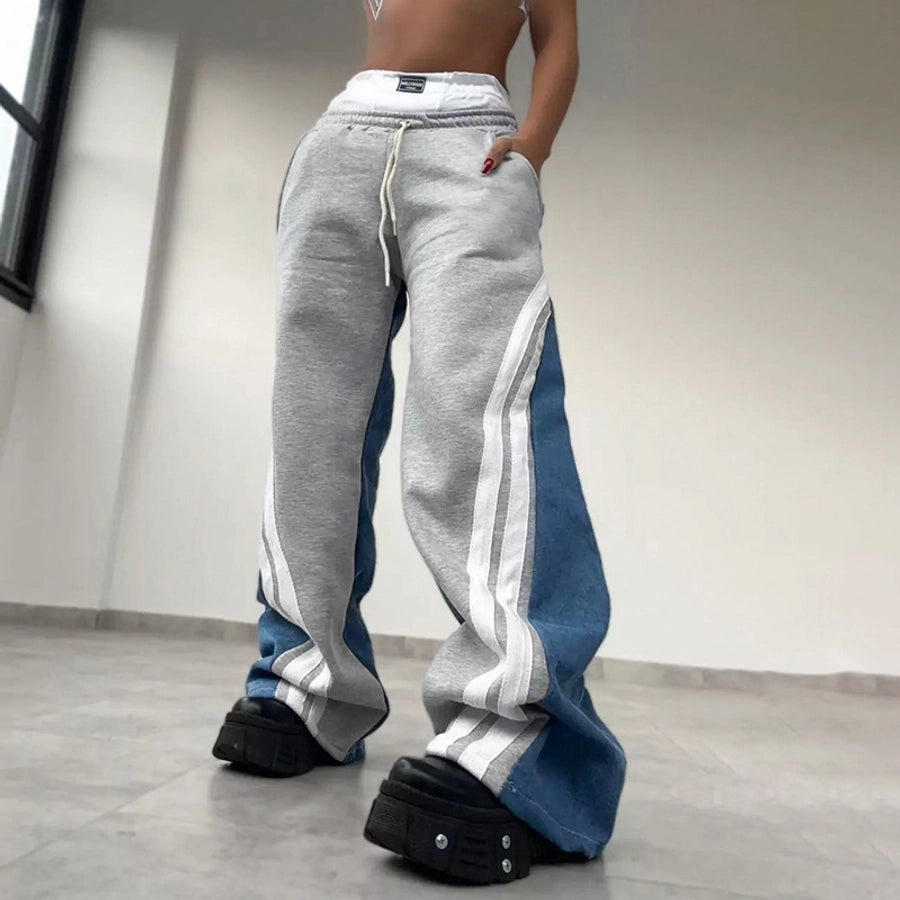 Women's Holiday Streetwear Color Block Full Length Casual Pants