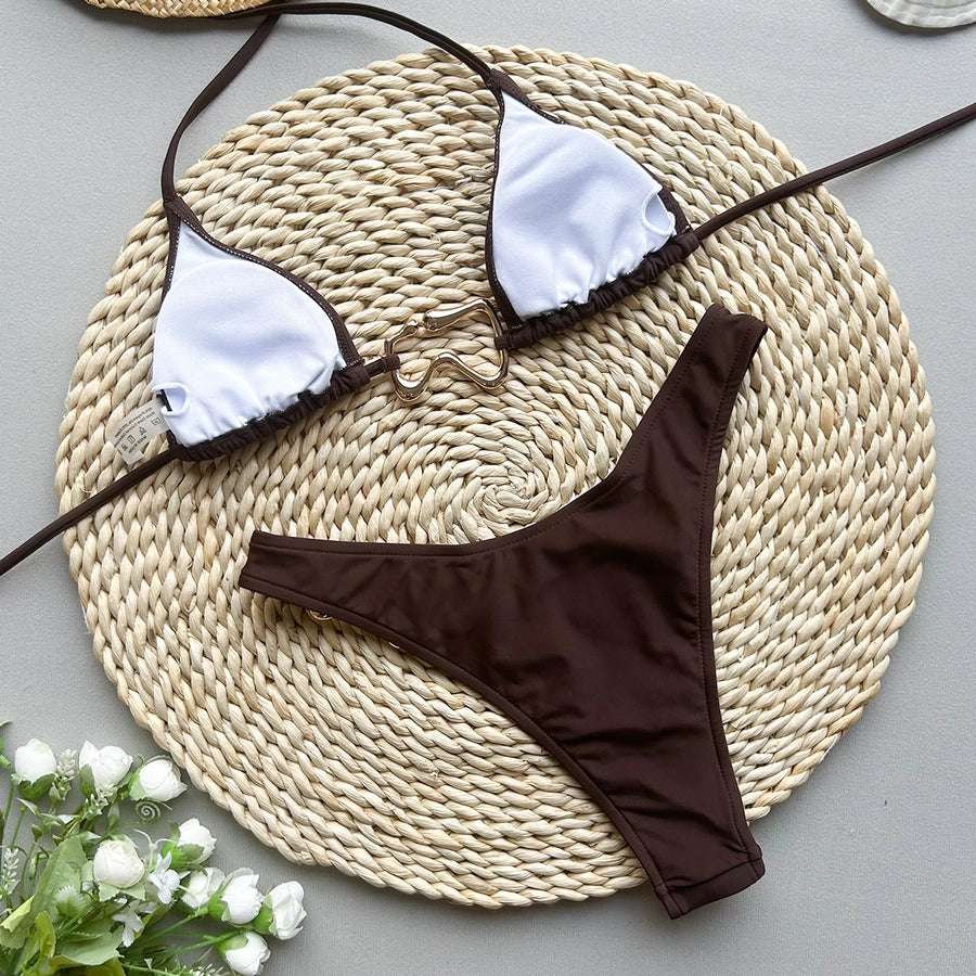 Women's Solid Color 2 Pieces Set Bikinis Swimwear