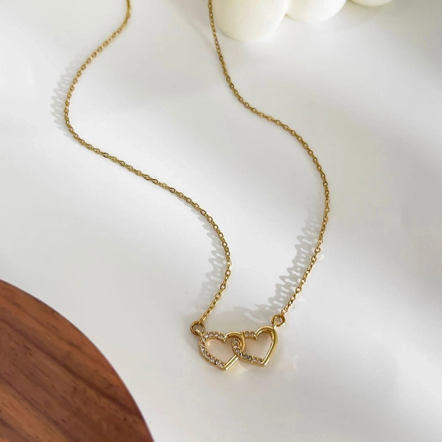 Jewelry Simple Style Heart Shape 316L Stainless Steel  18K Gold Plated Pendant Necklace