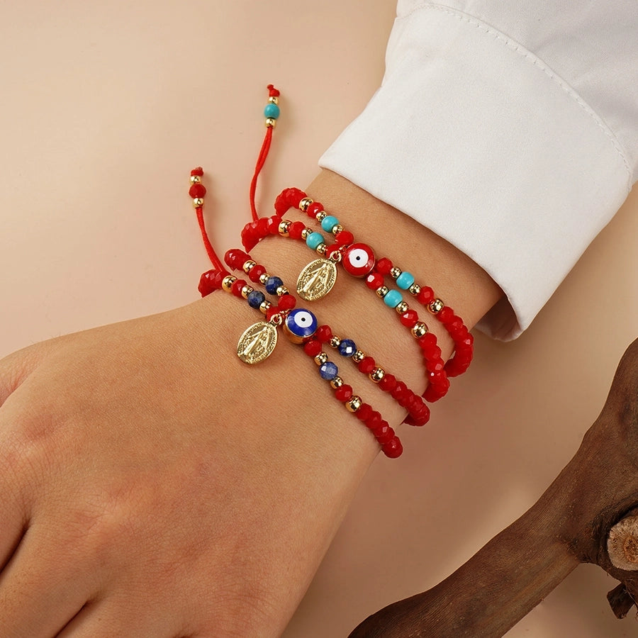 Casual Simple Style Human Eye Artificial Crystal Seed Bead rope Woven Chain Beaded Bracelets