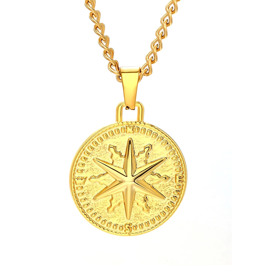 Casual Round 304 Stainless Steel 18K Gold Plated Men's Pendant Necklace