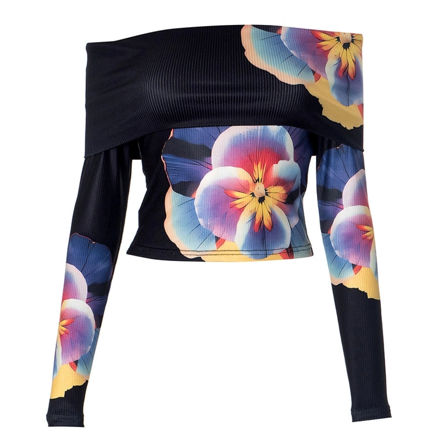 Women's Bandeau Long Sleeve T-Shirts Streetwear Flower
