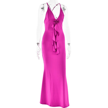 Women's Sheath Dress Streetwear V Neck Flowers Sleeveless Solid Color Maxi Long Dress Business