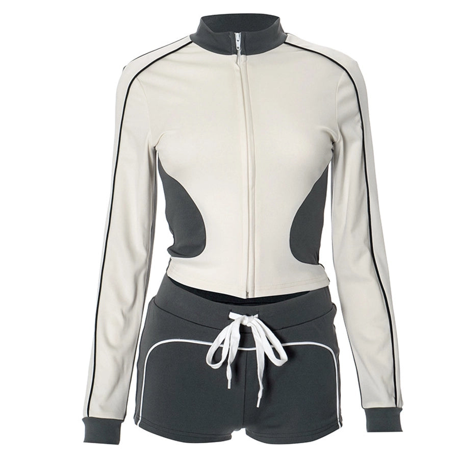 Daily Women's Streetwear Contrast Collar Spandex Polyester Twilled Satin Shorts Sets Shorts Sets