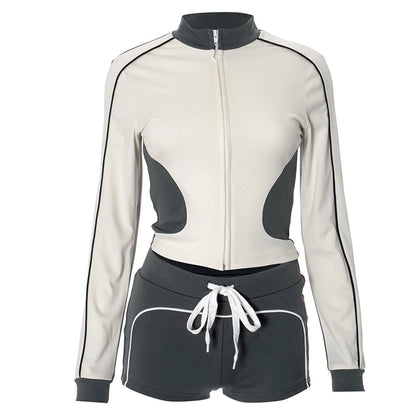 Daily Women's Streetwear Contrast Collar Spandex Polyester Twilled Satin Shorts Sets Shorts Sets