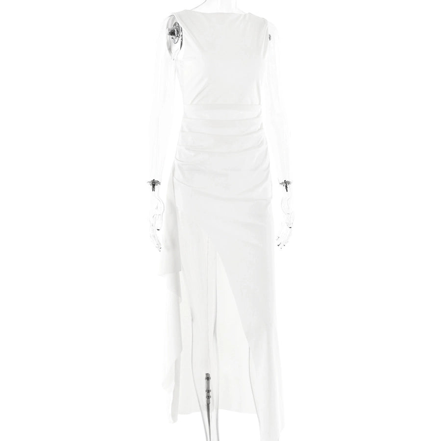 Women's Slit Dress Elegant Sexy Round Neck Backless Sleeveless Solid Color Maxi Long Dress Holiday Cocktail Party