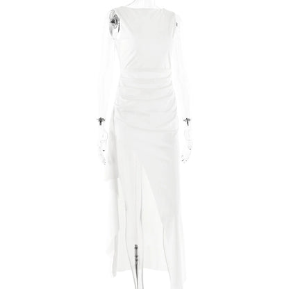 Women's Slit Dress Elegant Sexy Round Neck Backless Sleeveless Solid Color Maxi Long Dress Holiday Cocktail Party