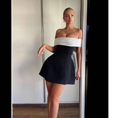 Women's Sheath Dress Streetwear Strapless Contrast Binding Sleeveless Contrast Collar Above Knee Holiday Daily