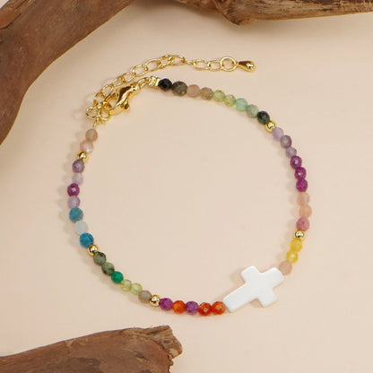 Bohemian Cross 304 Stainless Steel natural stone Shell Beaded Chain String Bracelets