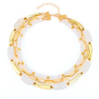 Retro Geometric Arylic Alloy Beaded Chain Paperclip Chain Layered Necklaces