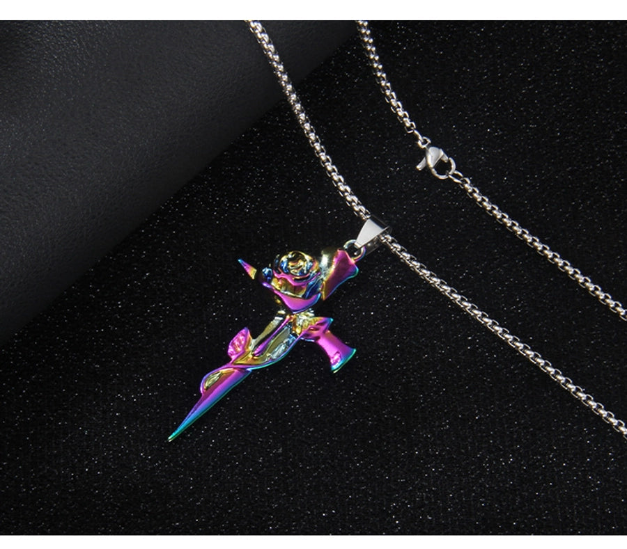 Hip-Hop Cross Rose Alloy Unisex Pendant Necklace