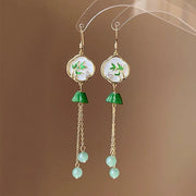 Silver Ear Hook: National Style Bamboo Lotus Seedpod Tassel Earrings