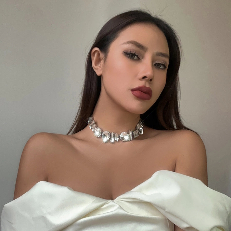 Glam Exaggerated Geometric Water Droplets Rhinestones Rhinestone Iron Tennis Chain Choker