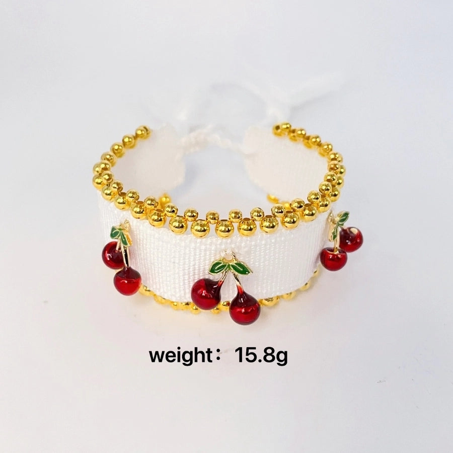 Modern Style Sweet Classic Style Cherry 18K Gold Plated Alloy Polyester Copper Woven Chain String Bracelets