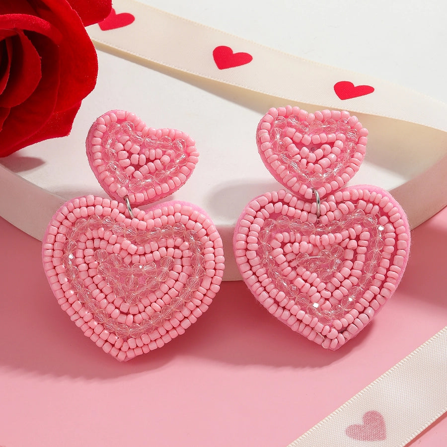 1 Pair Sweet Flamingo Heart Shape Cloth Earrings