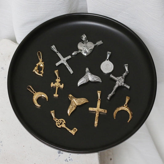 1 Piece Titanium Steel Cross Moon Fish Tail Pendant