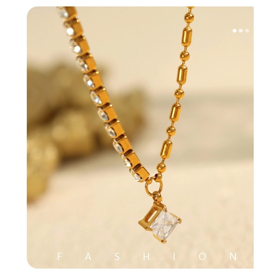 Jewelry Luxurious French Style Cool Style Asymmetrical 304 Stainless Steel Zircon 18K Gold Plated Polishing Plating Inlay Necklace