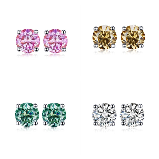 1 PC Classic Four Claw Colored Moissanite Diamond with S925 Silver Earring, Luxury and Elegant Quality Ring,for Women Best Gift Or Valentine's Day and Wedding Engagement Jewelry Brides