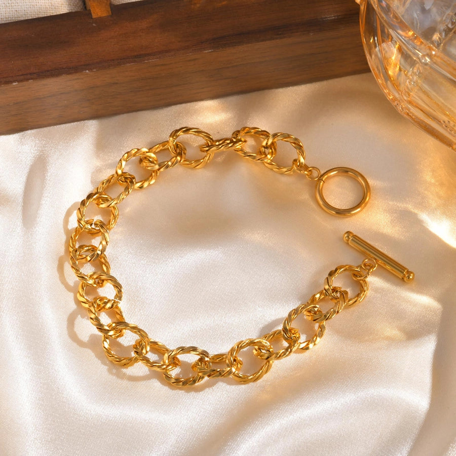 IG Style French Style Circle 304 Stainless Steel 18K Gold Plated  Bracelets In Bulk Stainless Steel Bracelets