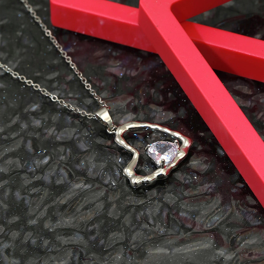 Simple Style Heart Shape 304 Stainless Steel Copper Plating Inlay Zircon K Gold Plated Women's Pendant Necklace