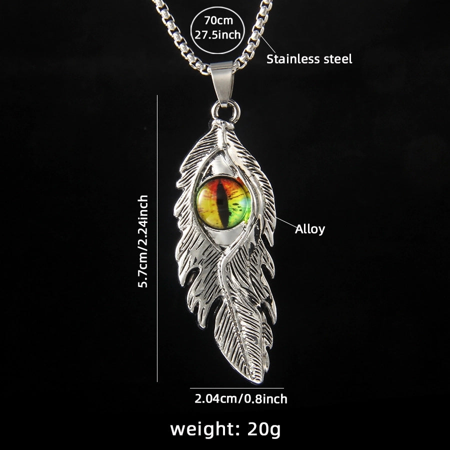 Hip-Hop Devil's Eye Feather 201 Stainless Steel Alloy Unisex Pendant Necklace