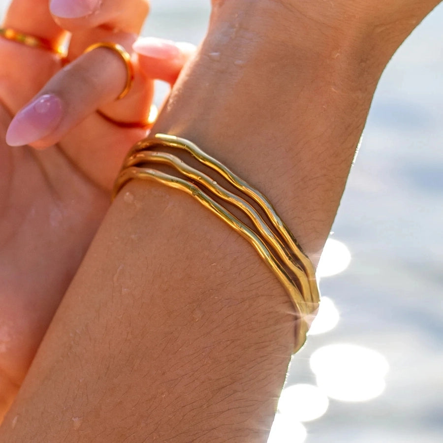 IG Style Nordic Style Luxurious Geometric 316L Stainless Steel  18K Gold Plated Zircon Bangle In Bulk Stainless Steel Bracelets