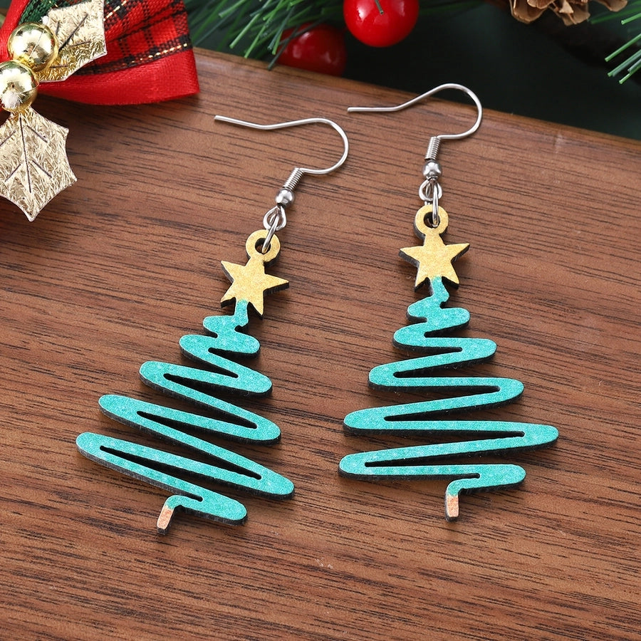 1 Pair Cute Retro Christmas Tree Wood Earrings