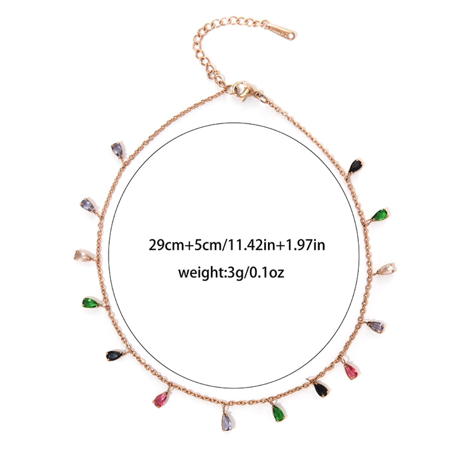 Jewelry Casual Sweet Shiny Water Droplets 304 Stainless Steel Zircon 14K Gold Plated Multi Charms Necklace