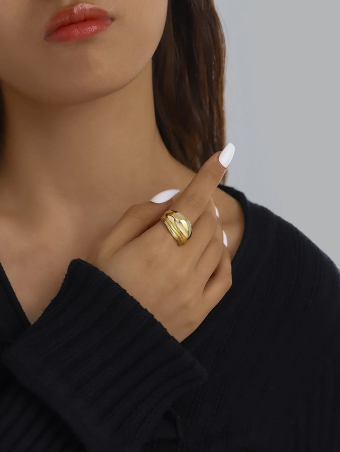 Jewelry Elegant Classical Vintage Style Geometric Water Droplets 316L Stainless Steel  Titanium Steel Wide Band Rings Open Rings