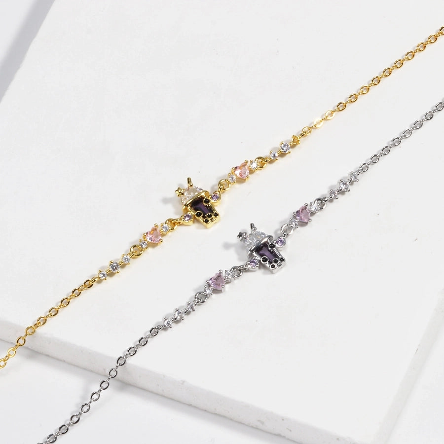 Jewelry Cute Sweet Simple Style Drink Copper Zircon 18K Gold Plated White Gold Plated Bracelets