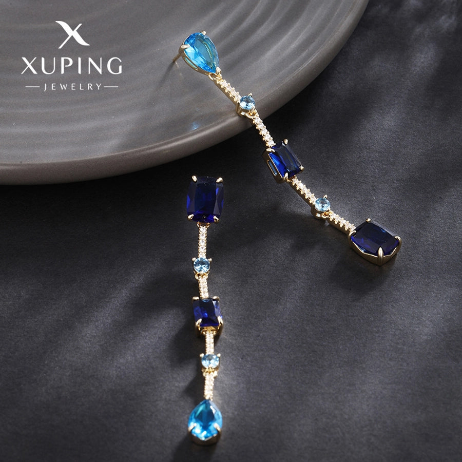 1 Pair Elegant XUPING Geometric Plating Inlay Copper Artificial Gemstones 18K Gold Plated Drop Earrings