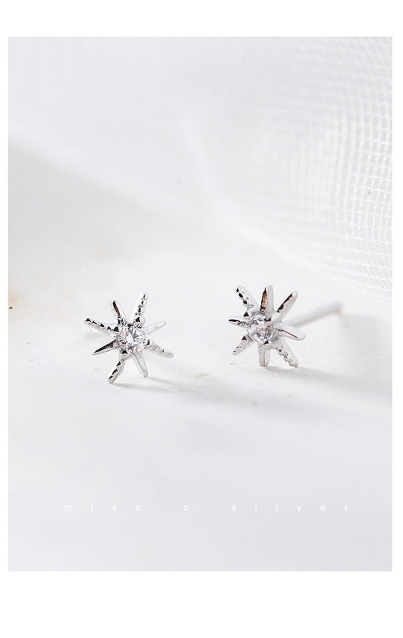 Ganjia  new s925 sterling silver Korean version of super flash exquisite eight mans star earrings star female super fairy jewelry