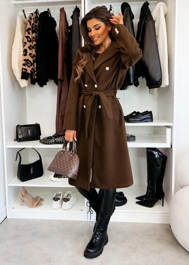 Women's Vacation Simple Style Solid Color Double Breasted Woolen Coat