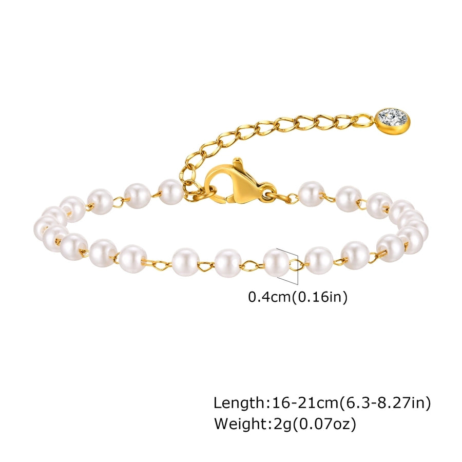 IG Style Geometric 18K Gold Plated Artificial Pearl Copper Beaded Chain Beaded Bracelets