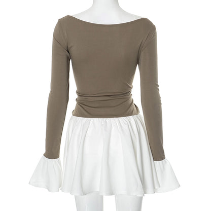 Women's Sheath Dress Streetwear Boat Neck Contrast Binding Long Sleeve Contrast Binding Above Knee Daily