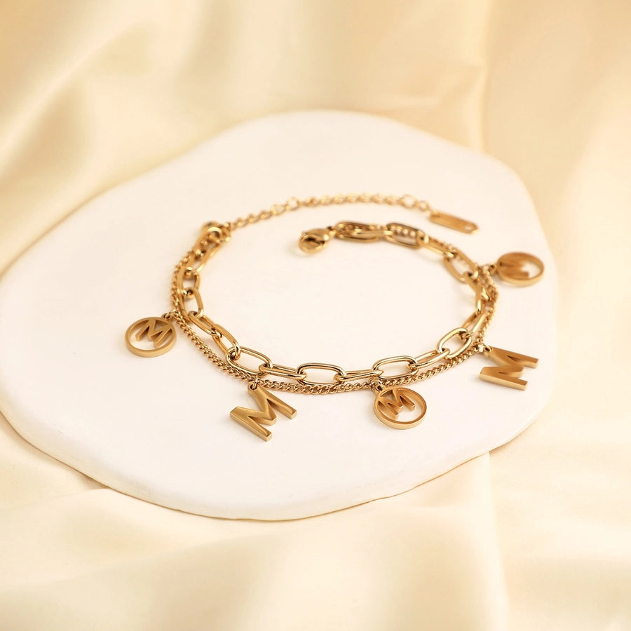 Simple Style Classic Style Cool Style Letter Lock 304 Stainless Steel Paperclip Chain Multi Charms Bracelet In Bulk Stainless Steel Bracelets