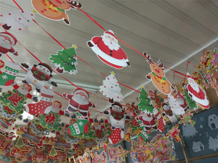 Christmas Paper Flag Christmas Window Hotel Scene Decoration Flag  Santa Claus Flag