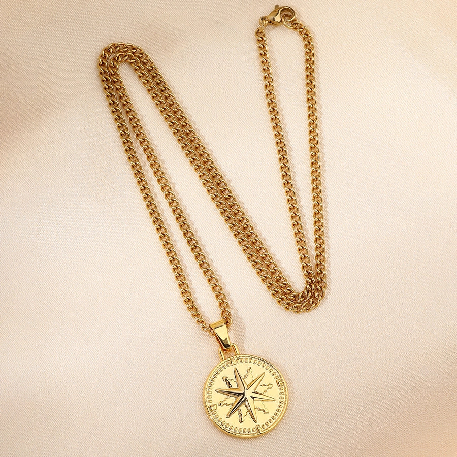 Jewelry Casual Round 304 Stainless Steel 18K Gold Plated Pendant Necklace