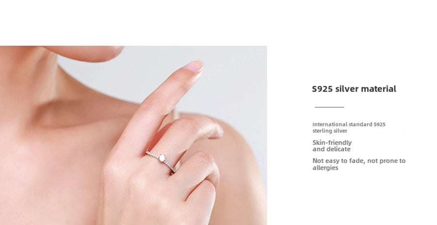 s925 Sterling Silver Ring Women's Korean Jewelry Simple Single Diamond Micro-inlaid Ring Small Fresh Closed Ring Live Explosions