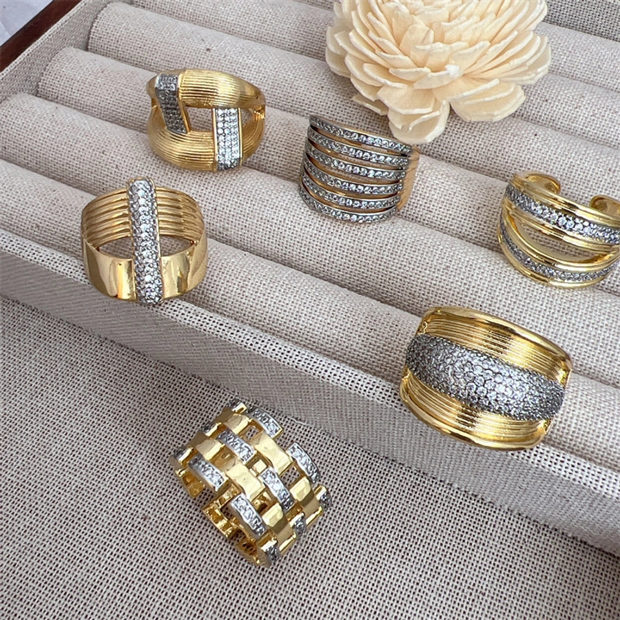 Copper 18K Gold Plated Geometric Zircon Open Rings