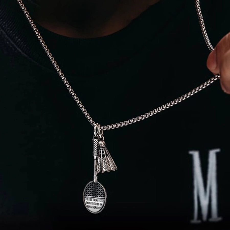 1Pc Men's Sports Badminton, Badminton Racket Alloy Pendant Stainless Steel Necklace Trend Vitality Sports Wear Match Play Travel
