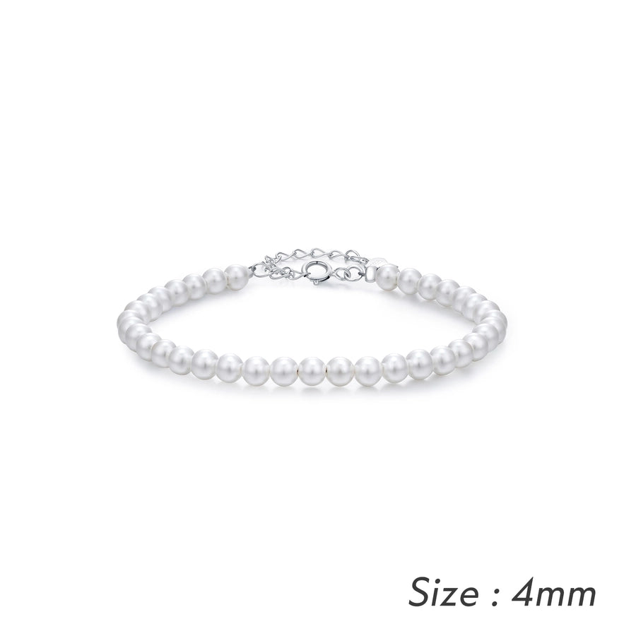 925 Sterling Silver Artificial Pearl Beaded Chain Bracelets IG Style Elegant Lady