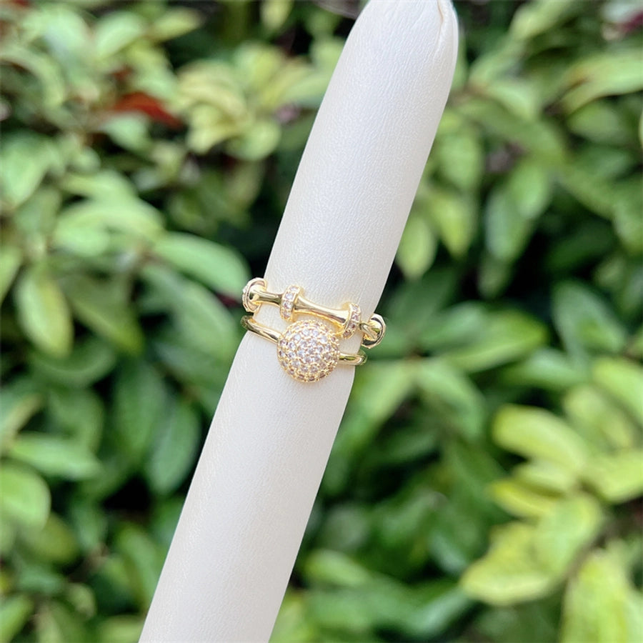 Copper 18K Gold Plated Heart Shape Crown Zircon Open Rings