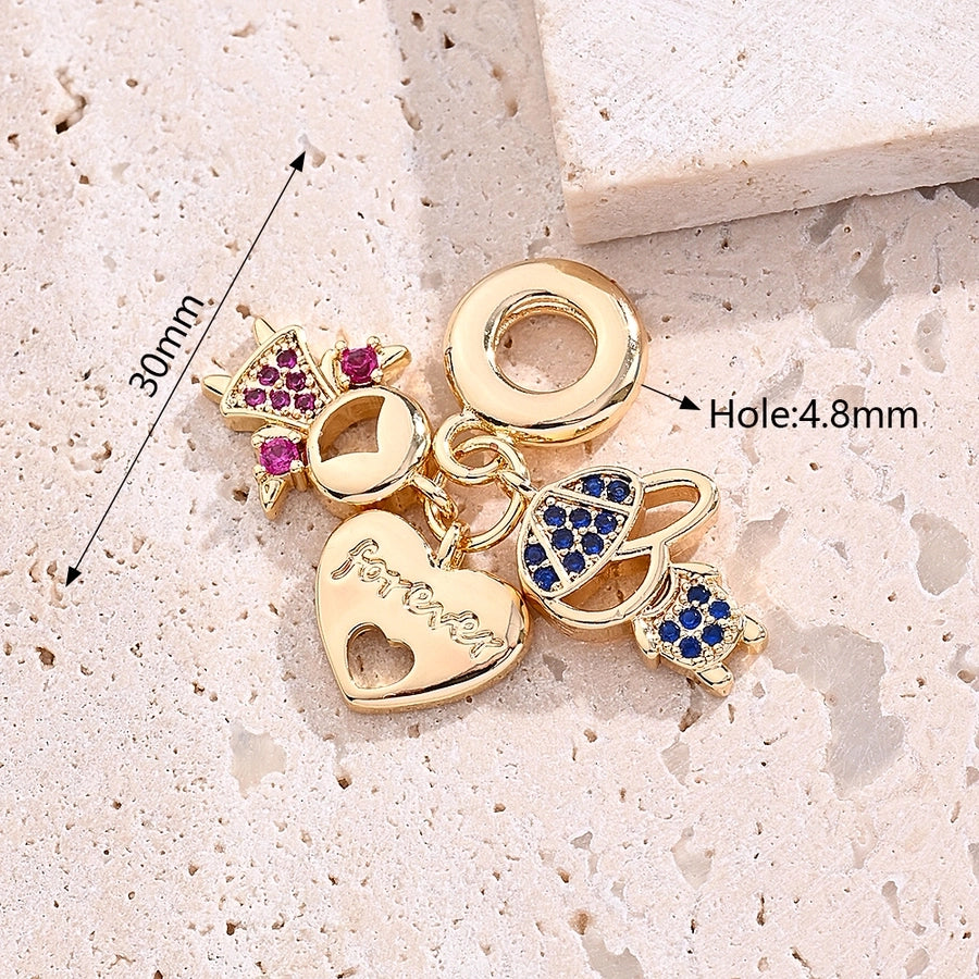 1 Piece 26mm 28mm 30mm Hole 4~4.9mm Copper Zircon 18K Gold Plated Sun Heart Shape Airplane Beads Jewelry Accessories