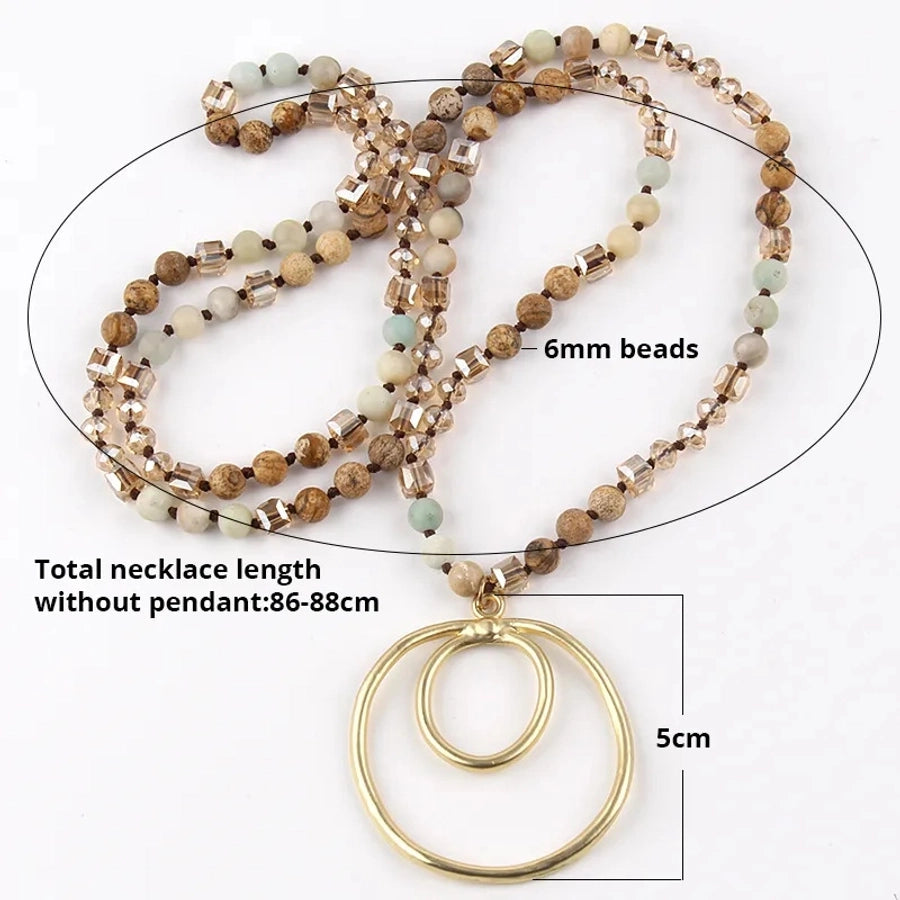 Retro Geometric Semi-precious stone Alloy Glass Beaded Chain Pendant Necklace In Bulk Natural stone necklace
