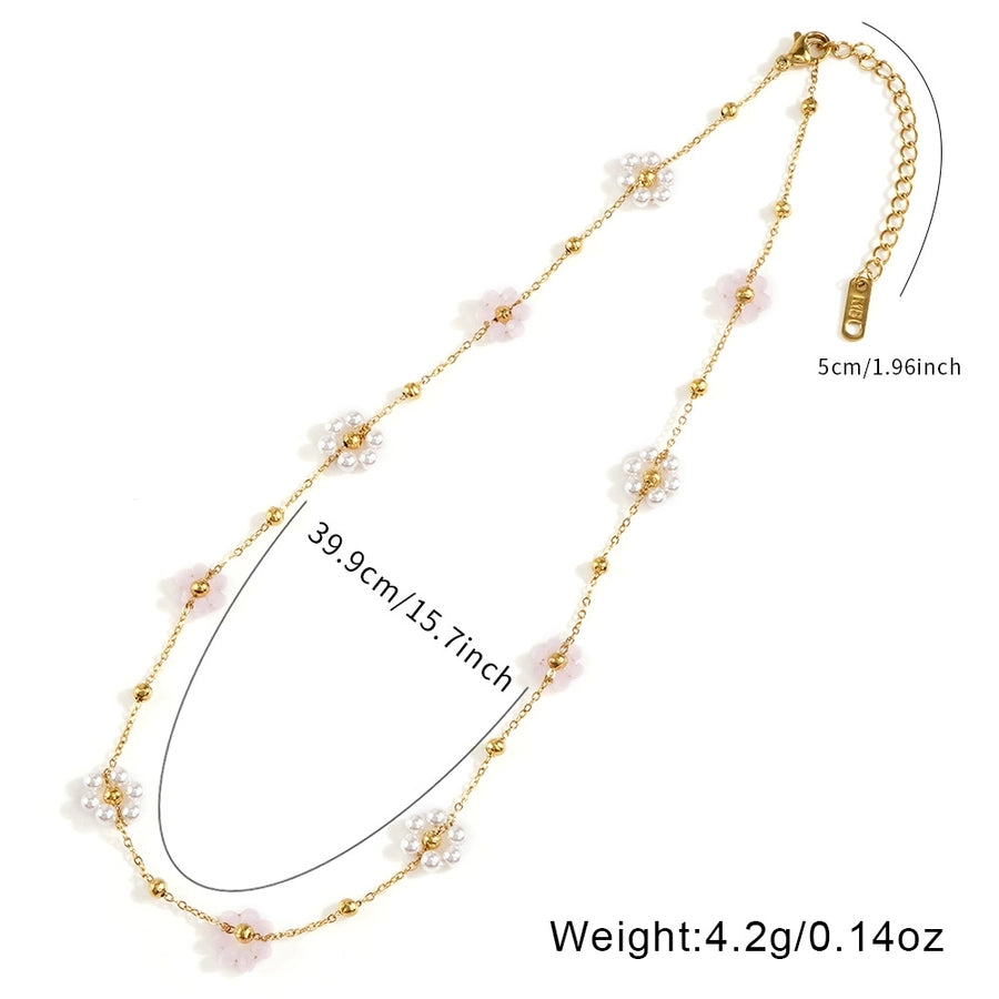 Jewelry Sweet Flower 304 Stainless Steel Artificial Crystal Necklace