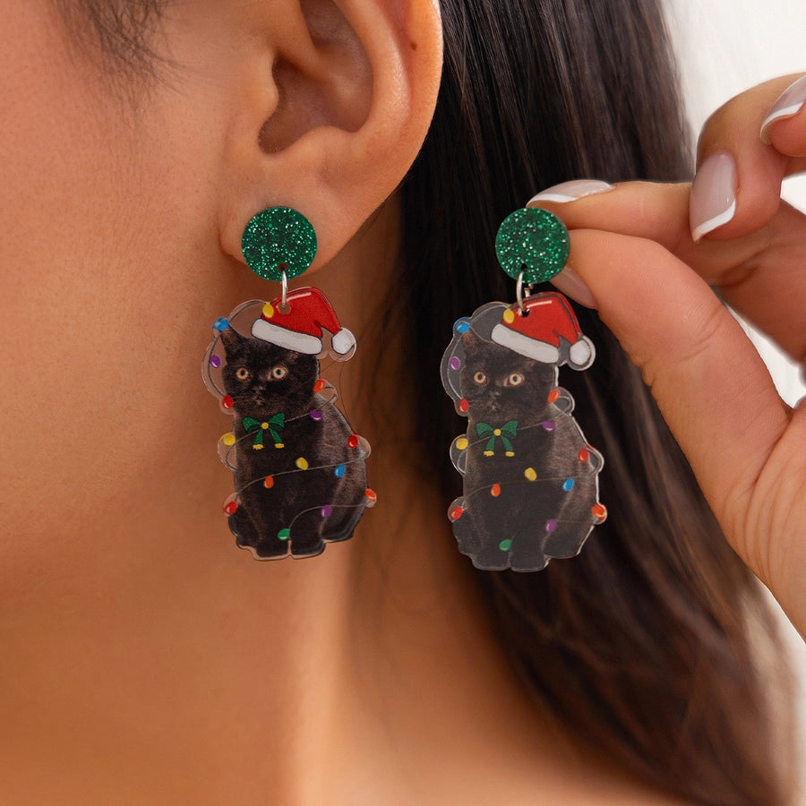 1 Pair Cute Vacation Christmas Hat Christmas Tree Elk Plating Arylic Earrings