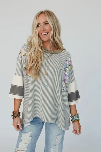 Hoodies & Sweatshirts 3/4 Length Sleeve Casual Streetwear Color Block Stripe