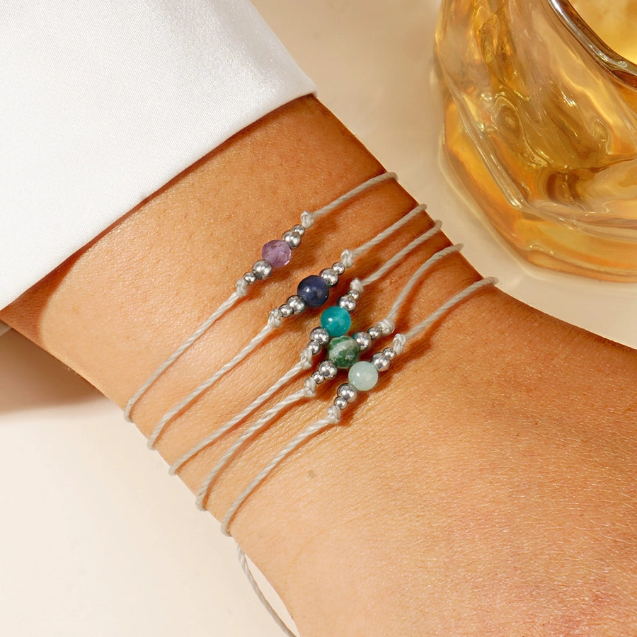 Bohemian Round 304 Stainless Steel natural stone Wax line  String Bracelets